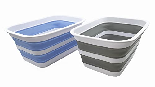 SAMMART 12L zusammenklappbare Wanne – tragbares Picknick-Tablett für den Außenbereich – tragbares Waschbecken – platzsparende Kunststoff-Waschwanne (Grau + Babyblau (2er-Set)) von SAMMART