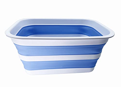 SAMMART 12L zusammenklappbare Wanne – tragbares Picknick-Tablett für den Außenbereich – tragbares Waschbecken – platzsparende Kunststoff-Waschwanne (Weiß/Babyblau) von SAMMART