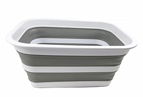 SAMMART 12L zusammenklappbare Wanne – tragbares Picknick-Tablett für den Außenbereich – tragbares Waschbecken – platzsparende Kunststoff-Waschwanne (Weiß/Grau) von SAMMART