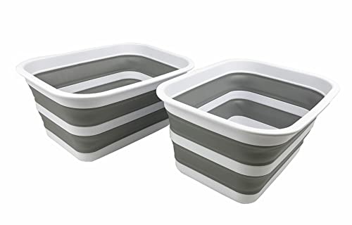 SAMMART 12L zusammenklappbare Wanne – tragbares Picknick-Tablett für den Außenbereich – tragbares Waschbecken – platzsparende Kunststoff-Waschwanne (Weiß/Grau (2er-Set)) von SAMMART