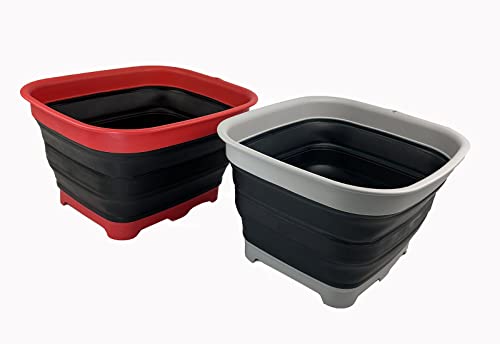 SAMMART 15L Zusammenklappbare Schüssel mit Ablaufstopfen - faltbares Waschbecken - tragbares Geschirrwaschbecken - platzsparendes Küchenregal (Schiefergrau+Schwarz (2er-Set)) von SAMMART
