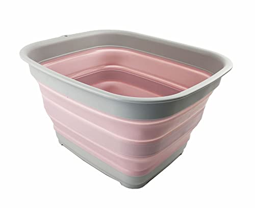 SAMMART 15L zusammenklappbare Wanne – Faltbare Geschirrwanne – tragbares Waschbecken – platzsparende Kunststoff-Waschwanne (Grau/Blassrosa) von SAMMART