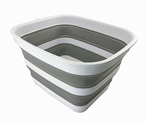 SAMMART 15L zusammenklappbare Wanne – Faltbare Geschirrwanne – tragbares Waschbecken – platzsparende Kunststoff-Waschwanne (Weiß/Grau) von SAMMART