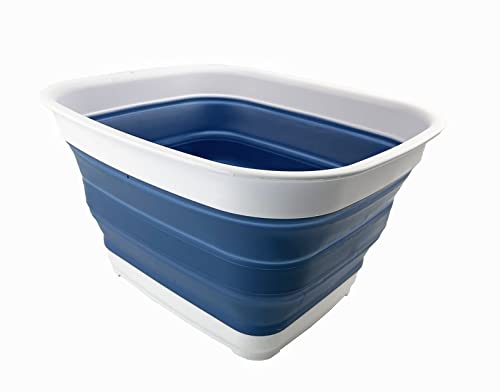 SAMMART 15L zusammenklappbare Wanne – Faltbare Geschirrwanne – tragbares Waschbecken – platzsparende Kunststoff-Waschwanne (Weiß/Metallic Blau) von SAMMART