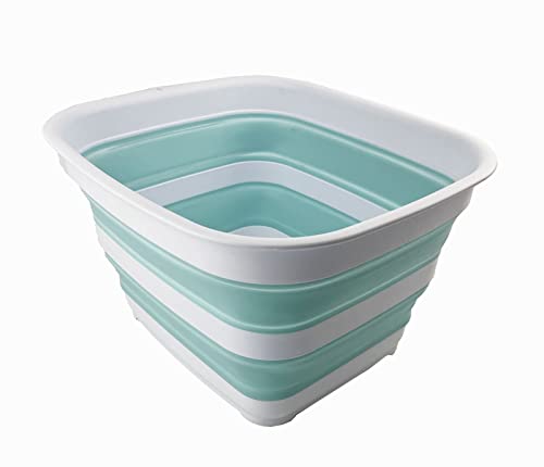 SAMMART 15L zusammenklappbare Wanne – Faltbare Geschirrwanne – tragbares Waschbecken – platzsparende Kunststoff-Waschwanne (Weiß/Seegrün) von SAMMART