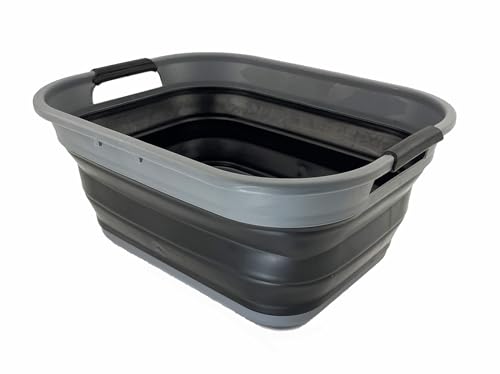 SAMMART 19,5 l zusammenklappbarer Kunststoff-Aufbewahrungskorb–faltbarer Pop-Up-Aufbewahrungsbehälter–tragbare Waschwanne – platzsparend (Dunkelgrau/Schwarz) von SAMMART