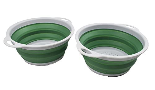 SAMMART 2,6 l faltbares Abtropfsieb – faltbares Abtropfsieb – tragbares/platzsparendes Abtropfsieb (Grau/Dunkelgrün, 2) von SAMMART