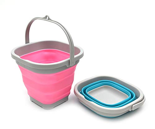 SAMMART 2,6L Super Mini quadratischer zusammenklappbarer Plastikeimer - Faltbare quadratische Wanne - tragbarer Angelwassereimer - platzsparender Wassertopf im Freien (Pink + Hellblau) von SAMMART