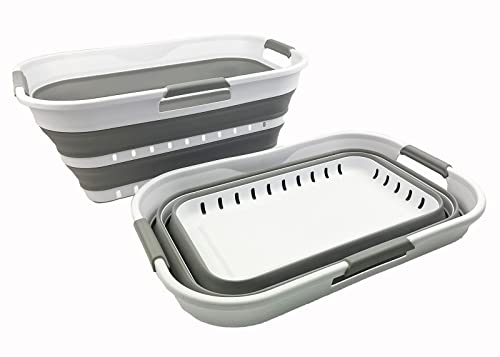SAMMART 21L Super Mini Zusammenklappbarer Kunststoffkorb mit 3 Griffen – Faltbarer Pop-Up-Aufbewahrungsbehälter/Organizer – Platzsparender Geschenkkorb/Korb (Weiß/Grau (2er-Set)) von SAMMART