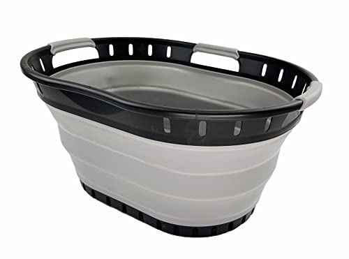 SAMMART 25 l faltbarer Wäschekorb aus Kunststoff, faltbar, Pop-Up-Aufbewahrungsbehälter, tragbarer Waschbehälter, platzsparender Wäschekorb, Korb (Schwarz/Legierungsgrau) von SAMMART