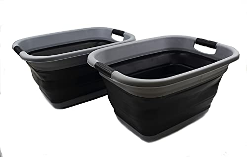 SAMMART 25L Zusammenklappbarer Wäschekorb/wanne - faltbarer Aufbewahrungsbehälter/Organizer-tragbarer Waschbehälter-platzsparender Korb-Kofferraum-Aufbewahrungsbox (Dunkelgrau/Schwarz (2er-Set)) von SAMMART