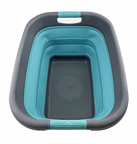 SAMMART 25L Zusammenklappbarer Wäschekorb / -wanne - Faltbarer Aufbewahrungsbehälter/Organizer - tragbarer Waschbehälter - platzsparender Korb - Kofferraum-Aufbewahrungsbox (Grau/Kristallblau) von SAMMART