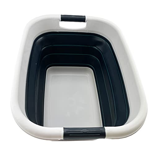 SAMMART 25L Zusammenklappbarer Wäschekorb / -wanne - faltbarer Aufbewahrungsbehälter/Organizer - tragbarer Waschbehälter - platzsparender Korb - Kofferraum-Aufbewahrungsbox (Grau/Schiefergrau) von SAMMART