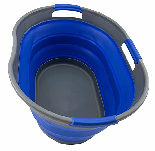 SAMMART 25L zusammenklappbarer Wäschekorb aus Kunststoff – faltbarer Pop-Up-Aufbewahrungsbehälter/Organizer – tragbare Waschwanne – platzsparender Wäschekorb (Grau/Purpurblau) von SAMMART