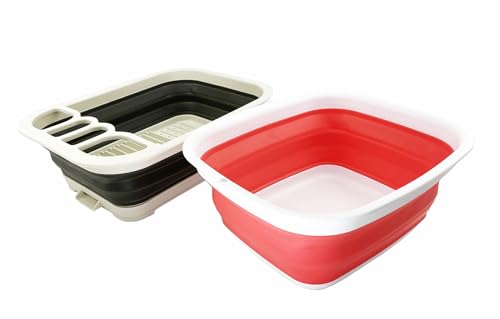 SAMMART 2pcs Set Collapsible Plastic Dish Drainer (Washed Black+Coral Pink, 2) von SAMMART