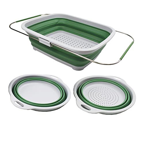 SAMMART 3-teiliges Küchenset – erweiterbares und zusammenklappbares Geschirrabtropfgestell und faltbares Sieb – tragbare/platzsparende Kunststoffwanne (Basket 8L + Colander 2.6L + Bowl 2.6L) von SAMMART