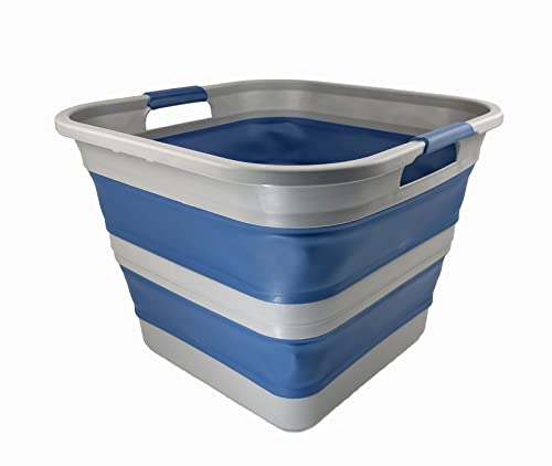 SAMMART 35L Collapsible Plastic Laundry Basket - Square Tub/Basket - Foldable Storage Container/Organizer - Portable Washing Tub - Space Saving Laundry Hamper (Grau/Nebelblau) von SAMMART