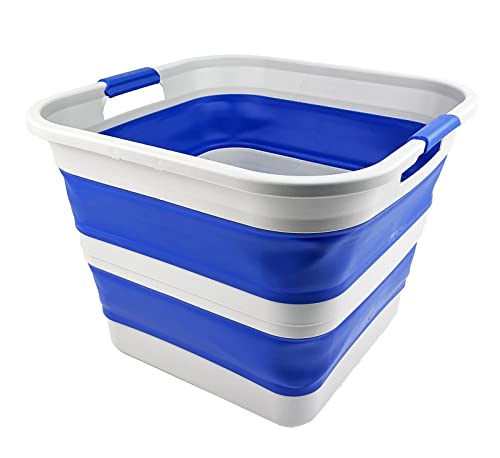 SAMMART 35L Collapsible Plastic Laundry Basket - Square Tub/Basket - Foldable Storage Container/Organizer - Portable Washing Tub - Space Saving Laundry Hamper (Grau/Purpurblau) von SAMMART