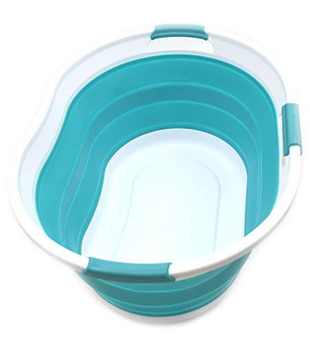 SAMMART 36L Collapsible 3 Handled Plastic Laundry Basket-Foldable Pop Up Storage Container-Portable Washing Tub-Space Saving Basket/Water Capacity 27L (Hellblau) von SAMMART