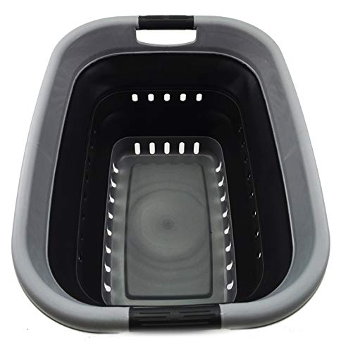 SAMMART 37L Collapsible Plastic Laundry Basket - Foldable Pop Up Storage Container/Organizer - Portable Washing Tub - Space Saving Hamper/Basket (1, Grey/Black) von SAMMART