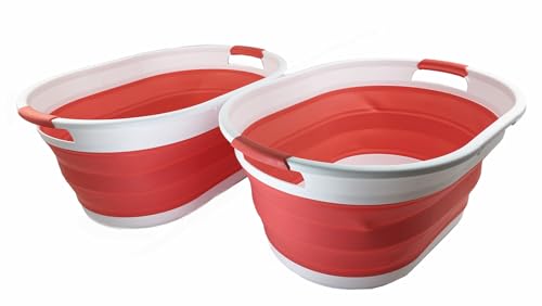 SAMMART 39L Collapsible Plastic Laundry Basket (Weiß/Korallenrosa (2er-Set)) von SAMMART
