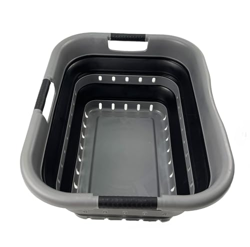 SAMMART 41L Collapsible 3 Handled Plastic Laundry Basket - Foldable Pop Up Storage Basket/Organizer - Space Saving Hamper/Basket (Grau/Schwarz, 3 handled rectangular) von SAMMART