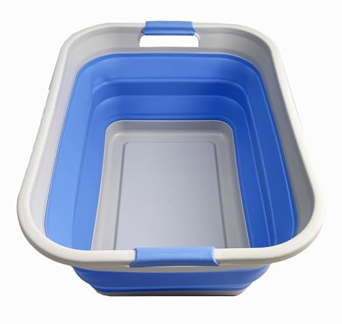 SAMMART 41L Collapsible Plastic Laundry Basket - Foldable Pop Up Storage Container/Organizer - Portable Washing Tub - Space Saving Hamper/Basket (Grau/Little Boy Blue) von SAMMART