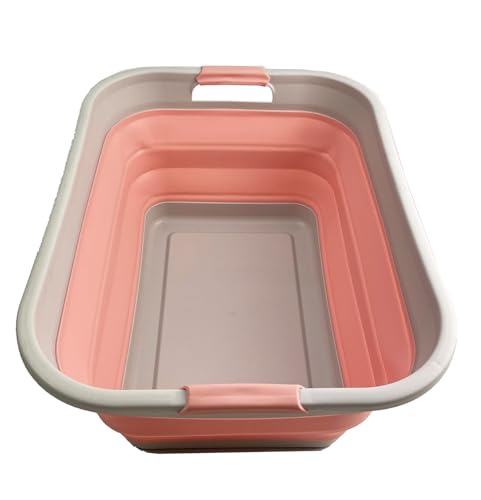 SAMMART 41L Collapsible Plastic Laundry Basket - Foldable Pop Up Storage Container/Organizer - Portable Washing Tub - Space Saving Hamper/Basket (Grau/Quarzrosa) von SAMMART