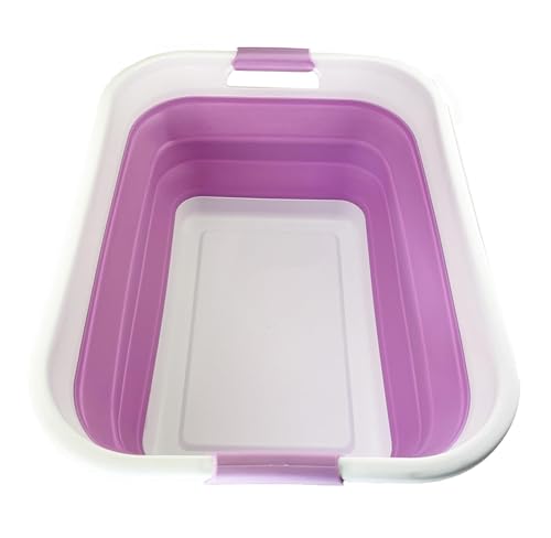 SAMMART 41L Collapsible Plastic Laundry Basket - Foldable Pop Up Storage Container/Organizer - Portable Washing Tub - Space Saving Hamper/Basket (Weiß/Blassviolett) von SAMMART
