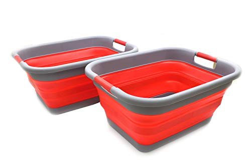 SAMMART 41L zusammenklappbarer Wäschekorb aus Kunststoff – faltbarer Pop-Up-Aufbewahrungsbehälter/Organizer – tragbare Waschwanne – platzsparender Korb/Korb (Grau/Rot) von SAMMART