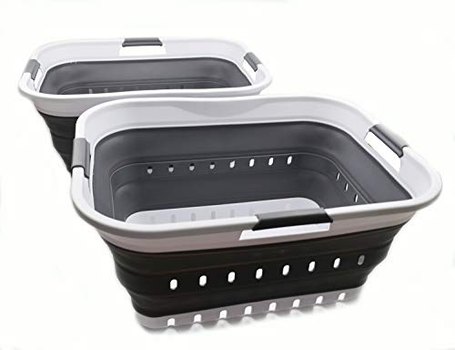 SAMMART 42L 2er-Set zusammenklappbarer Kunststoff-Wäschekorb-faltbarer Pop-Up-Aufbewahrungsbehälter/Organizer-tragbare Waschwanne-platzsparender Korb/Korb (2, Weiß/Dunkelgrau) von SAMMART