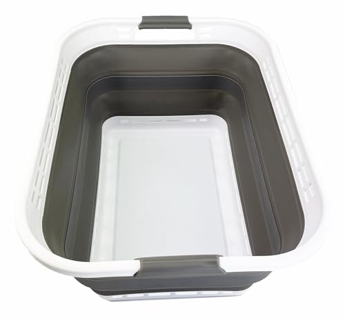 SAMMART 42L zusammenklappbarer Kunststoff-Wäschekorb – faltbarer Pop-Up-Aufbewahrungsbehälter/Organizer – tragbare Waschwanne – platzsparender Korb/Korb (Weiß/Legierungsgrau) von SAMMART