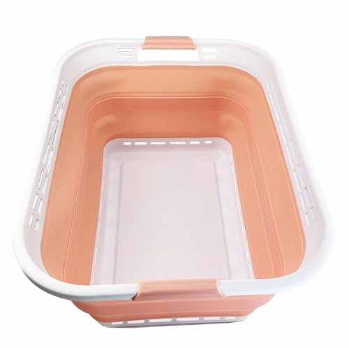 SAMMART 42L zusammenklappbarer Kunststoff-Wäschekorb – faltbarer Pop-Up-Aufbewahrungsbehälter/Organizer – tragbare Waschwanne – platzsparender Korb/Korb (Weiß/Perlmutt) von SAMMART