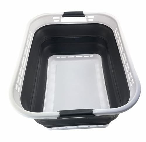 SAMMART 42L zusammenklappbarer Wäschekorb aus Kunststoff – faltbarer Pop-Up-Aufbewahrungsbehälter/Organizer – tragbare Waschwanne – platzsparender Korb/Korb (Weiß/Asphalt) von SAMMART