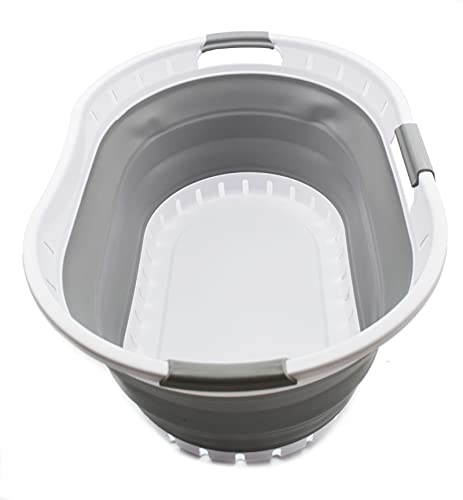 SAMMART 44L Faltbarer Wäschekorb aus Kunststoff, faltbar, Aufbewahrungsbehälter, Organizer, tragbare Waschwanne, platzsparender Korb (1, Weiß/Grau) von SAMMART