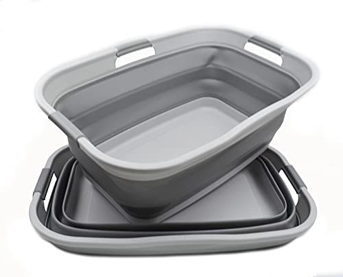 SAMMART 44L Faltbarer Kunststoff-Wäschekorb - Faltbarer Pop-up-Aufbewahrungsbehälter/Organizer - Tragbare Waschwanne - Platzsparender Korb, Wasserkapazität: 35L (2, Grau (2er-Set)) von SAMMART