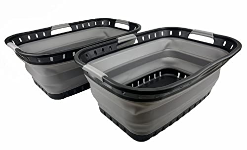 SAMMART 44L Zusammenklappbarer Kunststoff-Wäschekorb – Faltbarer Pop-Up-Aufbewahrungsbehälter–Tragbare Waschwanne–Platzsparender Wäschekorb, Wasserkapazität: 35L (Schwarz/Grau (2er-Set)) von SAMMART