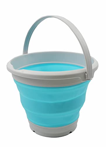 SAMMART 5,5 l Faltbarer Kunststoffeimer – Faltbarer runder Wanne – tragbarer Angelwassereimer – platzsparender Outdoor-Wassertopf (Grau/Cyanin) von SAMMART