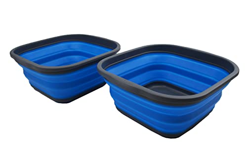 SAMMART 5,5 l Set mit 2 faltbaren Wannen, Faltbare Geschirrwanne, tragbares Waschbecken, platzsparende Kunststoff-Waschwanne (Grau/Blau (2er-Set)) von SAMMART