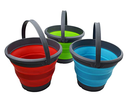 SAMMART 5,5 l Set mit 3 zusammenklappbaren Kunststoffeimern – Faltbare runde Wanne (Türkis & Grün & Purpur) von SAMMART