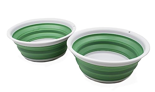 SAMMART 5,5 l zusammenklappbare Wanne – Faltbare Geschirrwanne – tragbares Waschbecken – platzsparende Kunststoff-Waschwanne (Dunkles Meeresgrün (2er-Set)) von SAMMART