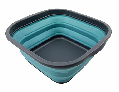 SAMMART 5,5 l zusammenklappbare Wanne – Faltbare Geschirrwanne – tragbares Waschbecken – platzsparende Kunststoff-Waschwanne (Grau/Kristallblau) von SAMMART
