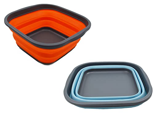 SAMMART 5,5 l Set mit 2 faltbaren Wannen, Faltbare Geschirrwanne, tragbares Waschbecken, platzsparende Kunststoff-Waschwanne (Seeengel + Orange) von SAMMART