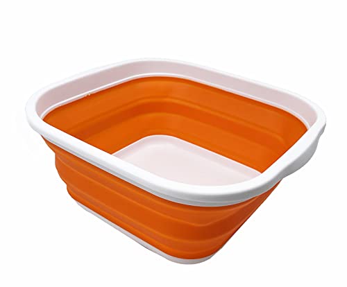 SAMMART 5,5 l zusammenklappbare Wanne – Faltbare Geschirrwanne – tragbares Waschbecken – platzsparende Kunststoff-Waschwanne (Weiß/Orange) von SAMMART