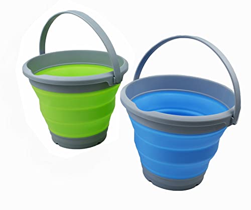 SAMMART 5,5 l zusammenklappbaren Kunststoffeimern – Faltbare runde Wanne – tragbarer Wassereimer zum Angeln – platzsparender Wassertopf für den Außenbereich. (Marineblau + Grasgrün, 2) von SAMMART