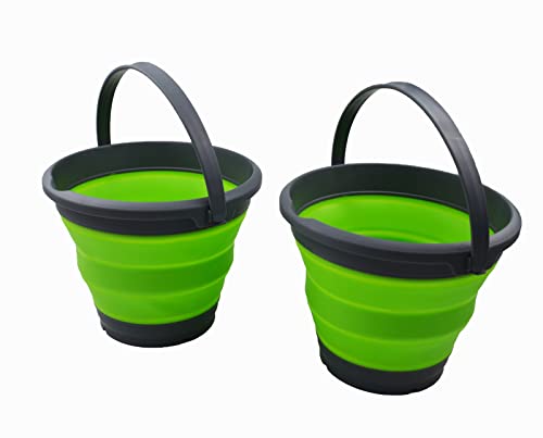 SAMMART 5,5 l zusammenklappbarer Kunststoffeimer – Faltbare runde Wanne – tragbarer Wassereimer zum Angeln – platzsparend (Grau/Grün (2er-Set)) von SAMMART