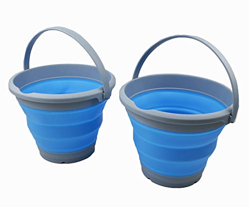 SAMMART 5,5 l zusammenklappbarer Kunststoffeimer – Faltbare runde Wanne – tragbarer Wassereimer zum Angeln – platzsparend (Grau/Marineblau (2er-Set)) von SAMMART