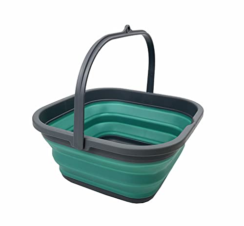 SAMMART 5,5 l zusammenklappbarer quadratischer handlicher Eimer/Faltbarer quadratischer Wassereimer/tragbare Wanne mit Griff. (Grau/Türkisblau) von SAMMART
