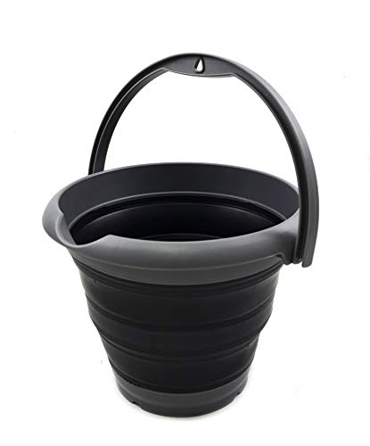 Sammart 5 Liter Faltbarer Kunststoffeimer – Faltbare runde Eimer – tragbarer Wassereimer – platzsparender Outdoor-Wassertopf (5L rund, grau schwarz) von SAMMART