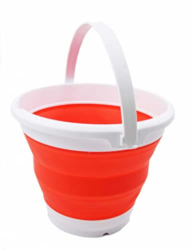 SAMMART 5.5L Collapsible Plastic Bucket - Foldable Round Tub - Portable Fishing Water Pail - Space Saving Outdoor Waterpot (Weiß/Orange/Rot) von SAMMART